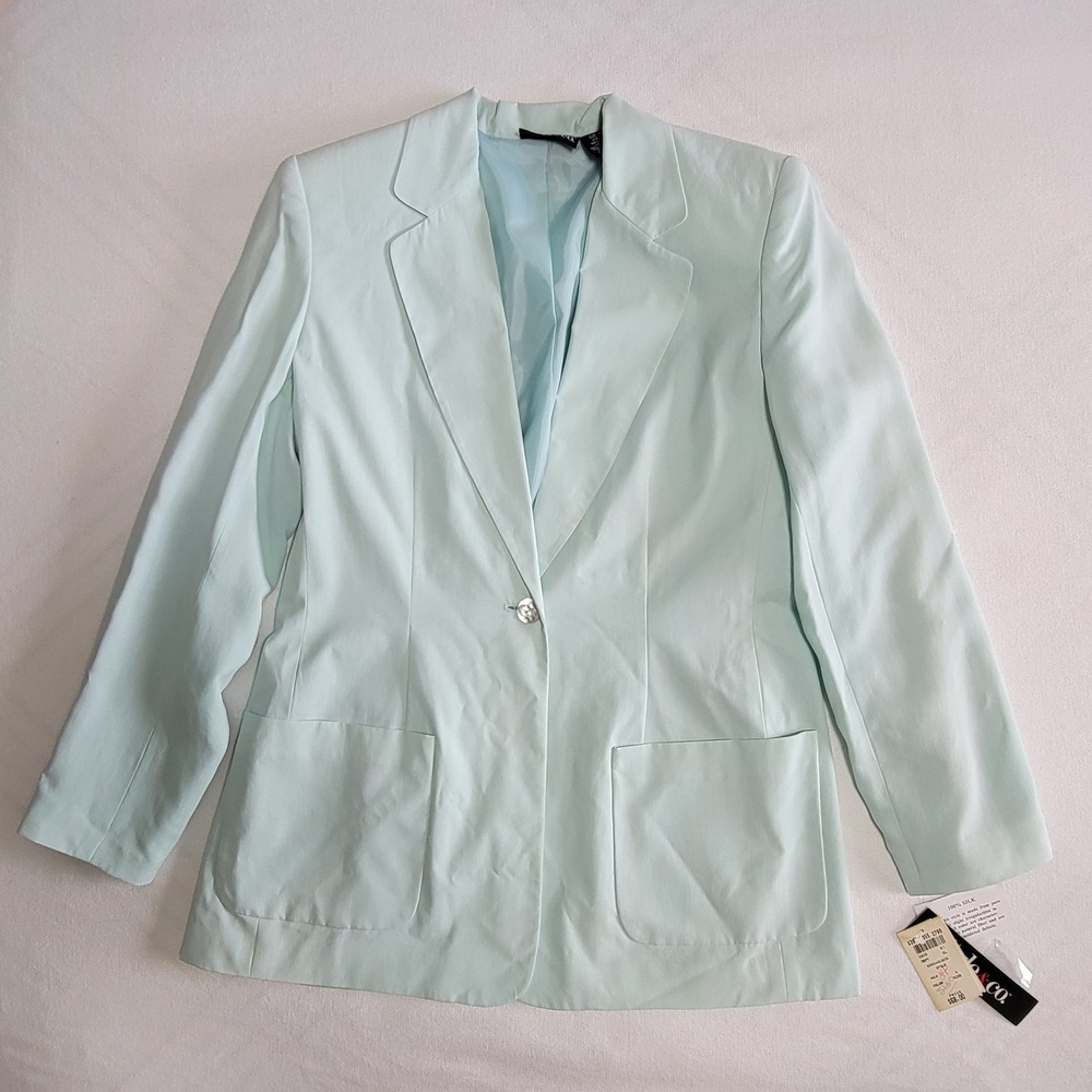 NWT Style & Co 100% Silk Blazer Aqua Blue Size 8 Vintage 90s Y2K Business Casual